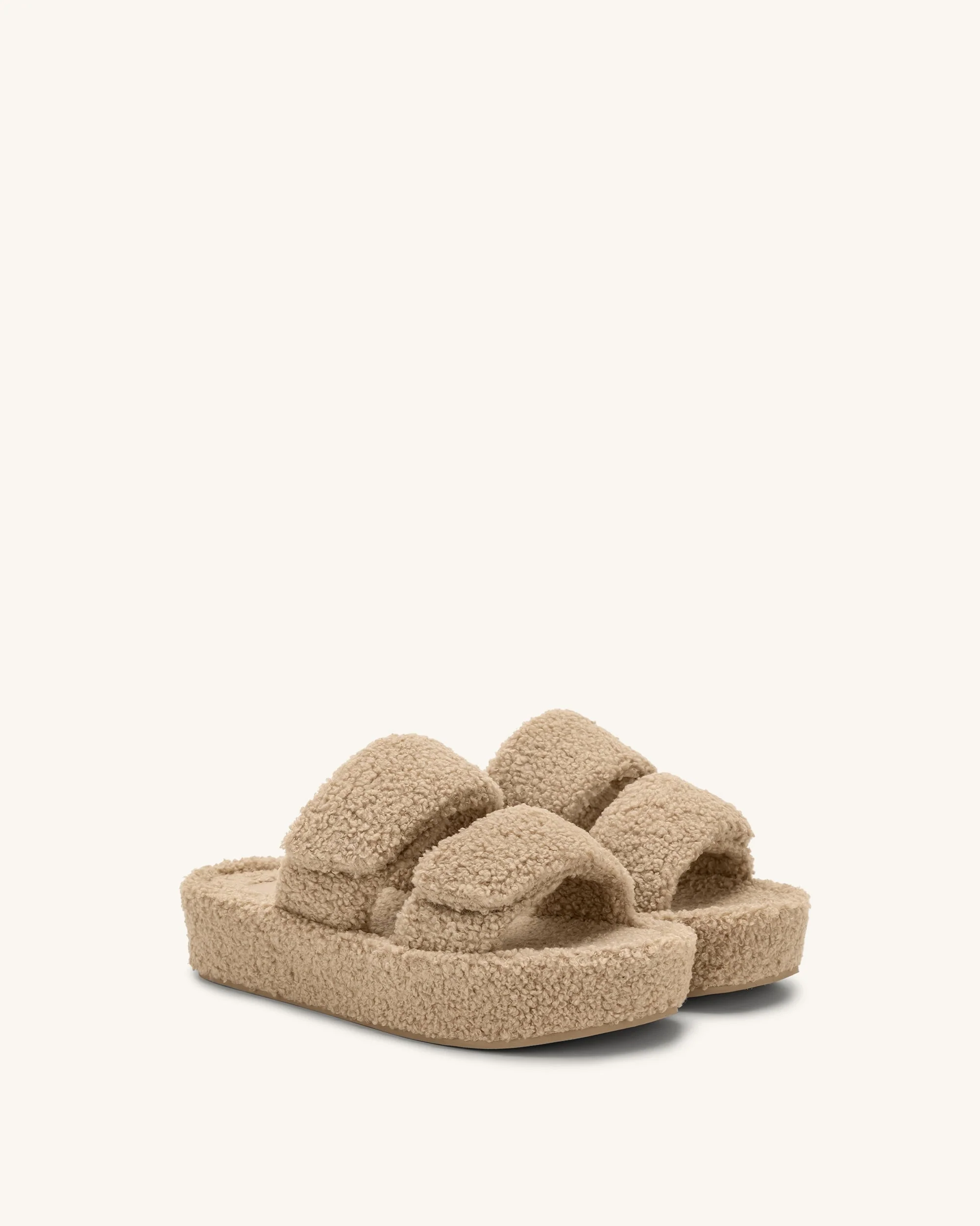 Sandale à Plateforme en Fausse Fourrure Lexi – Beige