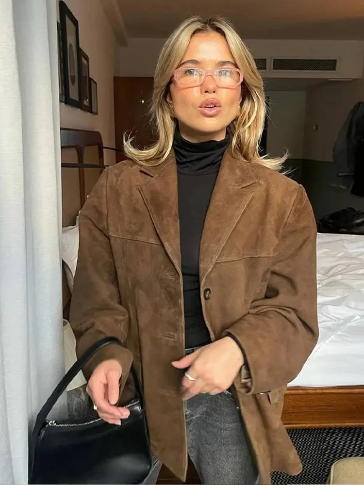 Trenchcoat en Suède Marron Oversize pour Femmes – Image 9