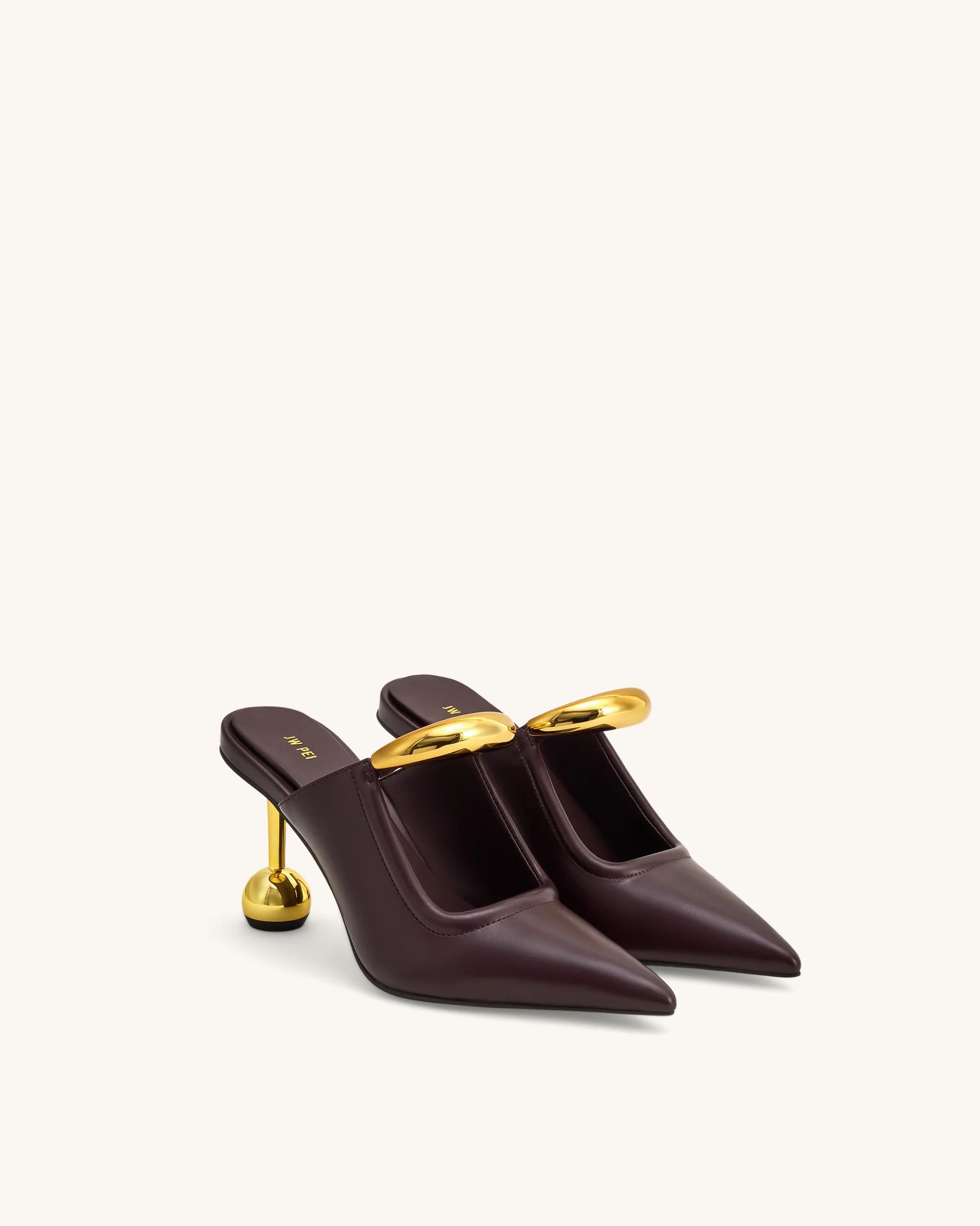 Sofia Mules à Talon Sphérique avec Accent Métallique - Bordeaux Profond – Image 2