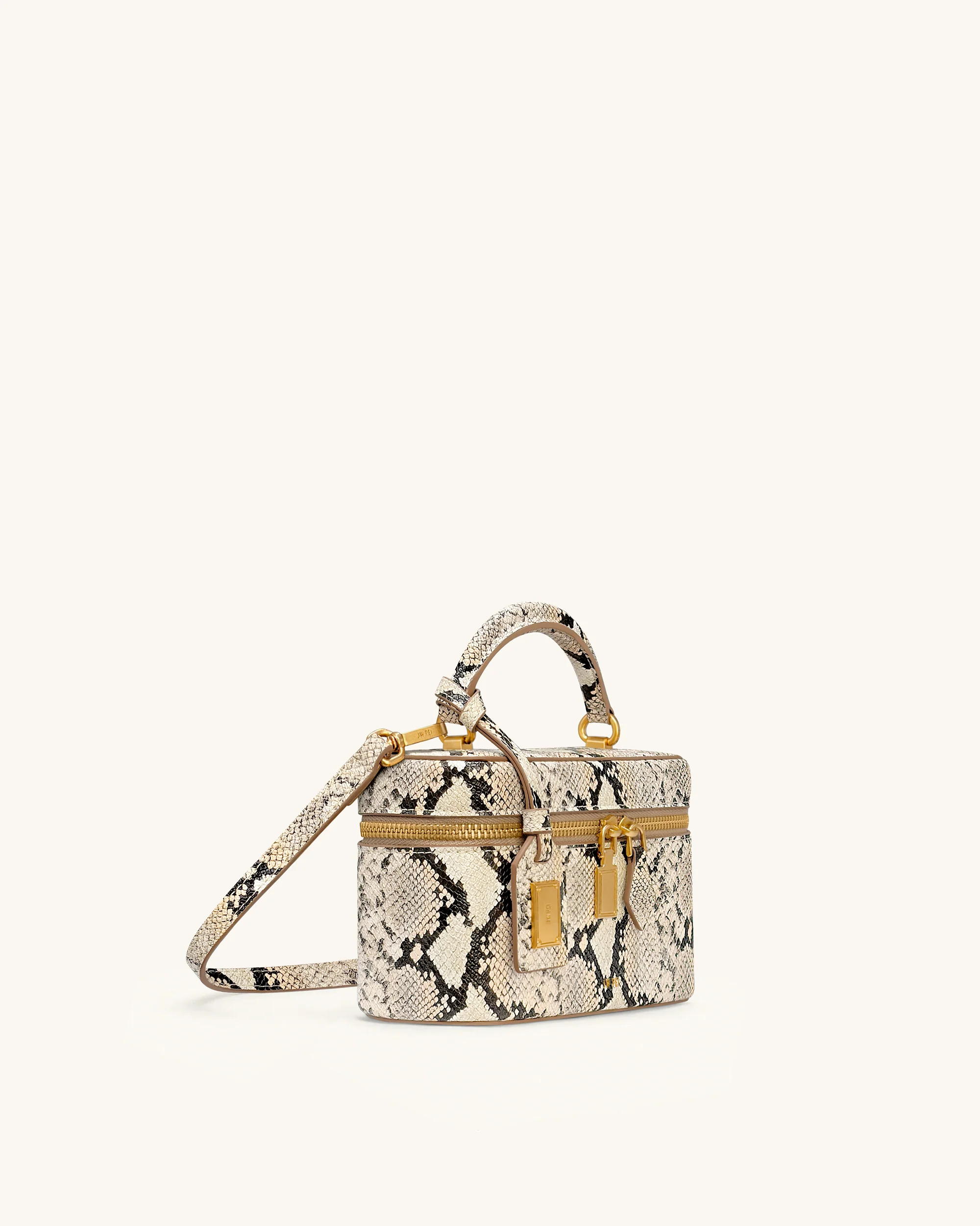 Sac à main avec anse supérieure en forme de boîte et motif serpent Cleo – Beige