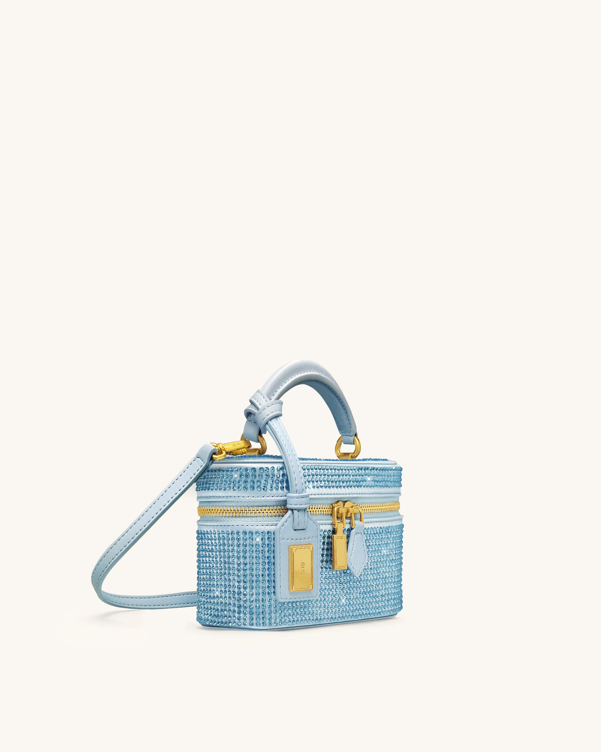 Sac à main avec anse supérieure en forme de boîte et cristal artificiel Cleo – Bleu