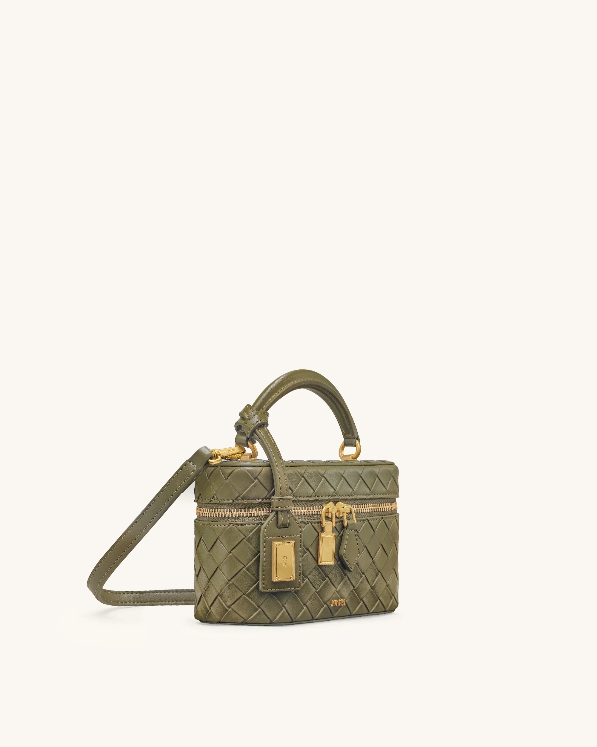 Sac à main avec anse supérieure en forme de boîte et texture tissée Cleo – Vert olive