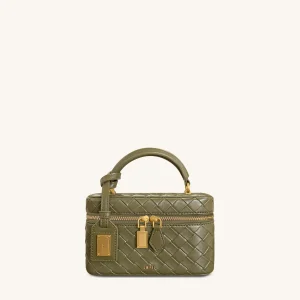 Sac à main avec anse supérieure en forme de boîte et texture tissée Cleo - Vert olive