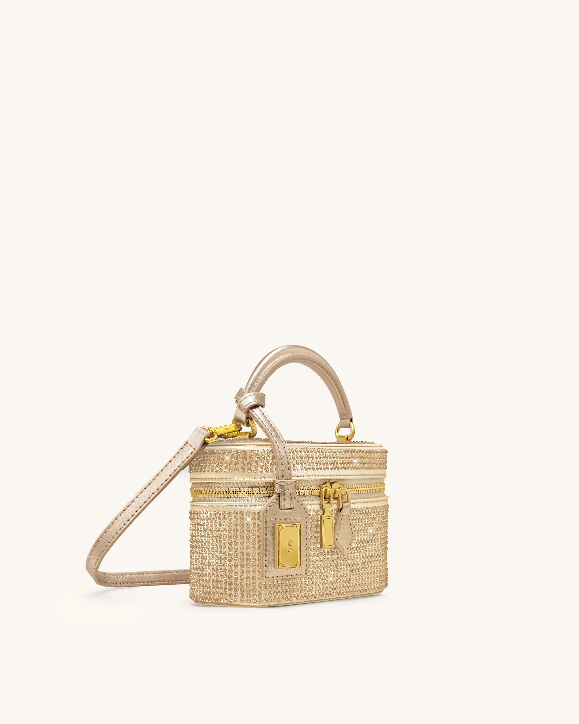 Sac à main avec anse supérieure en forme de boîte et cristal artificiel Cleo – Champagne