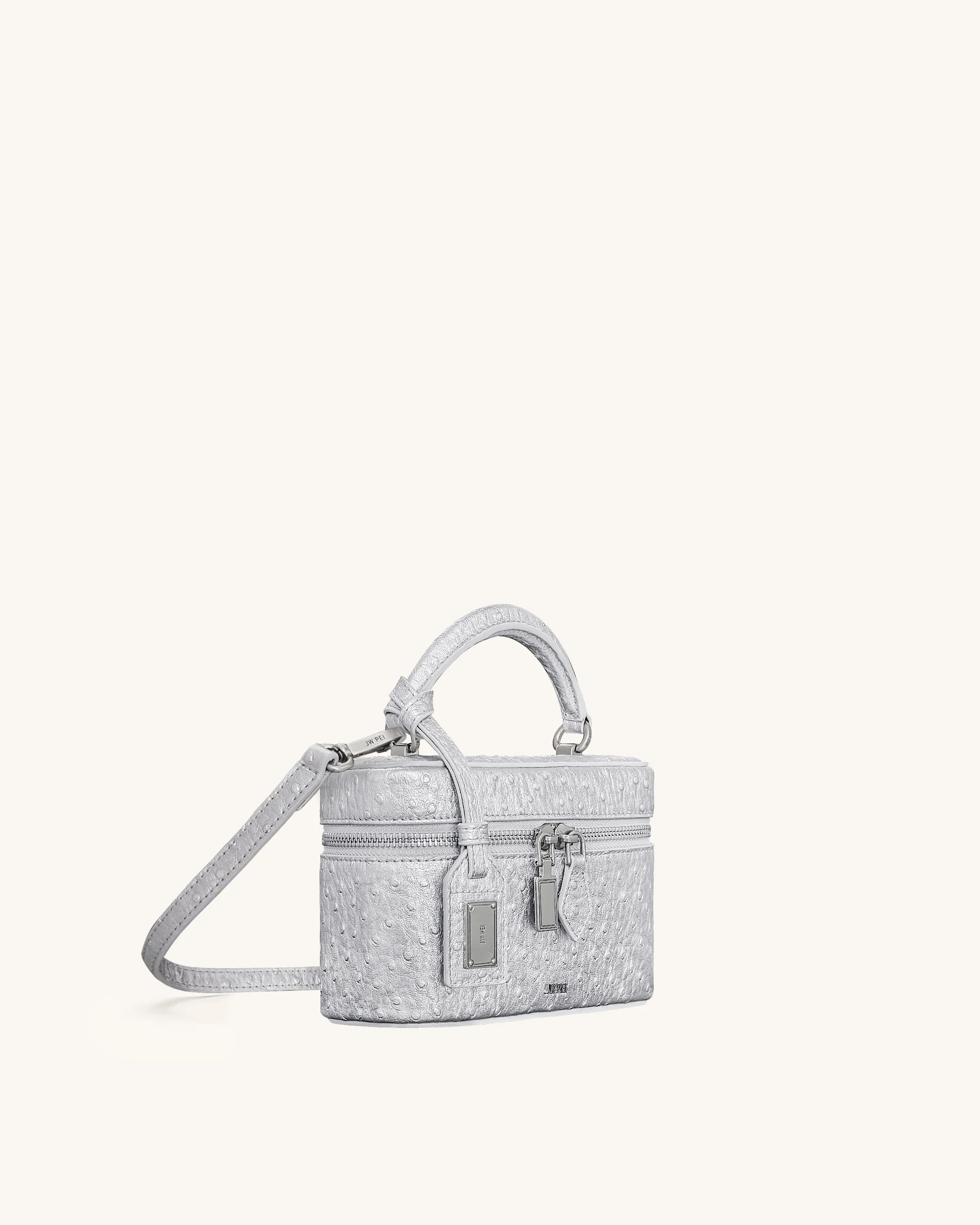 Sac à main avec anse supérieure en forme de boîte et texture imitation autruche Cleo – Argent