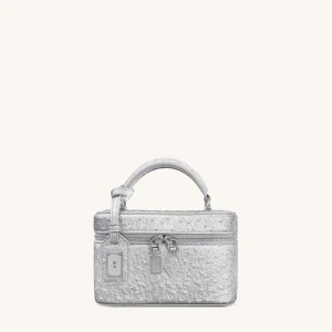 Sac à main avec anse supérieure en forme de boîte et texture imitation autruche Cleo - Argent