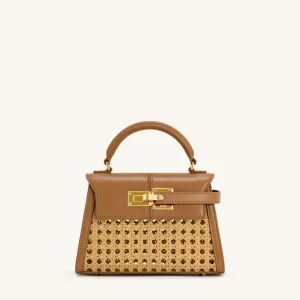 Sac à poignée supérieure tissé en faux bambou Elise - Marron