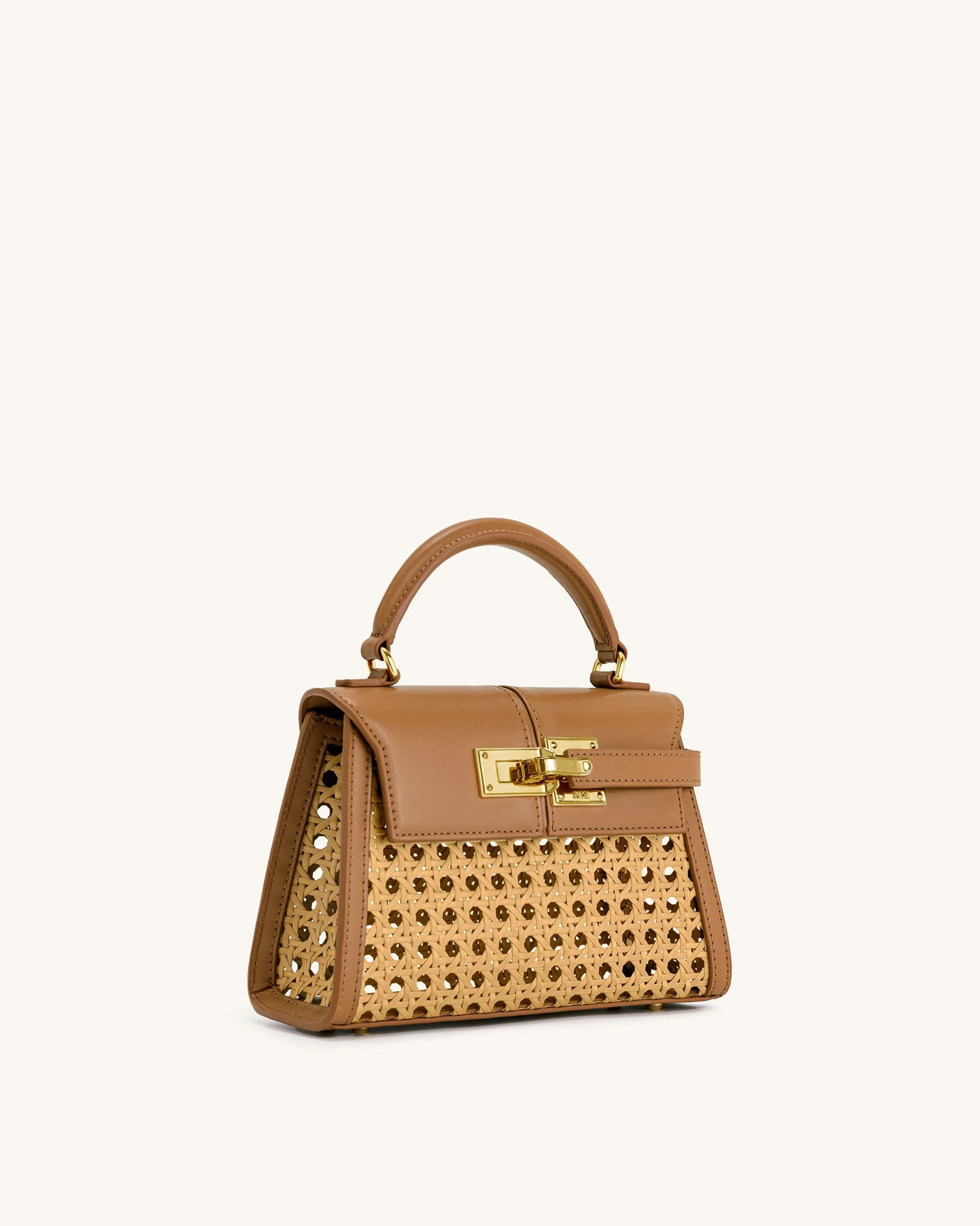 Sac à poignée supérieure tissé en faux bambou Elise – Marron