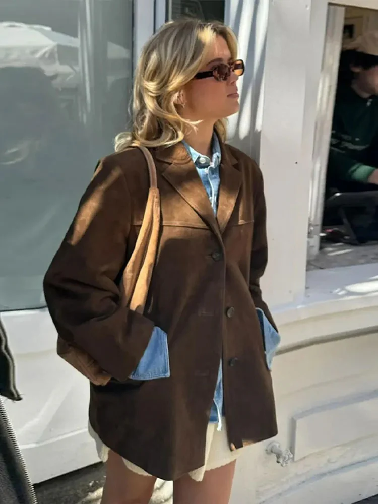 Trenchcoat en Suède Marron Oversize pour Femmes – Image 4