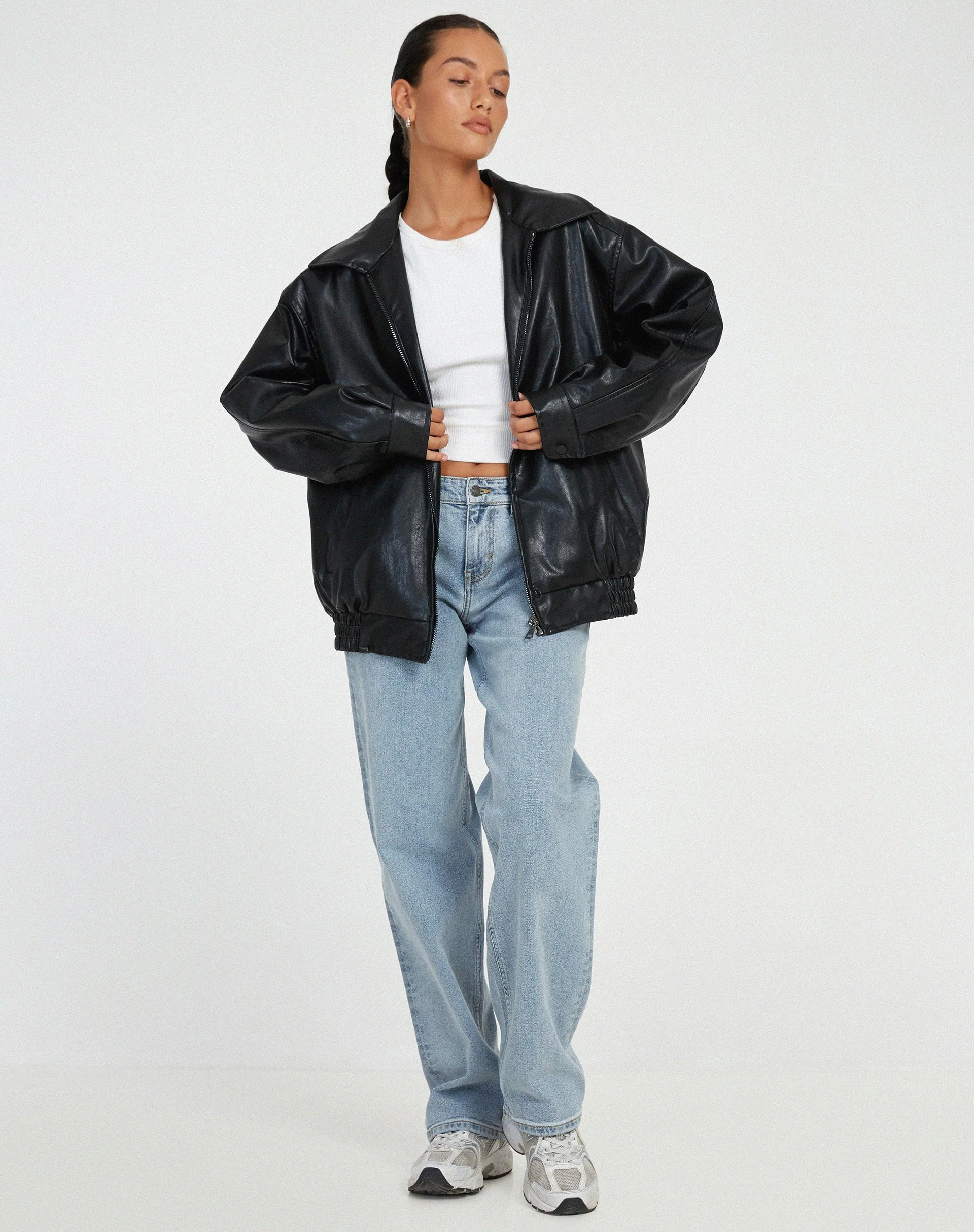 Blouson Bomber en Cuir Oversize pour Femmes – Image 5