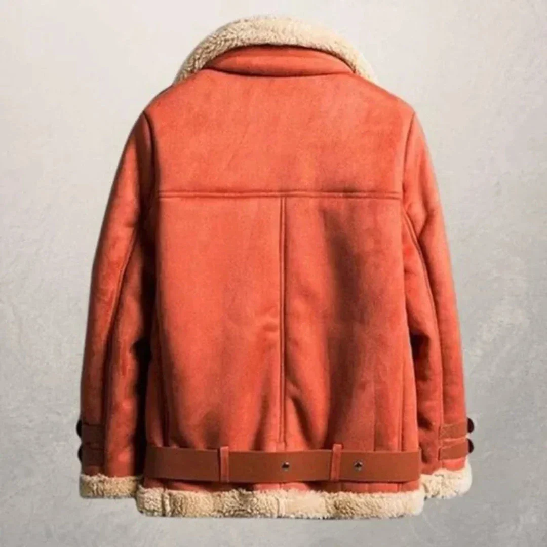 Blouson Aviateur en Suède Doublé de Fausse Fourrure pour Femmes