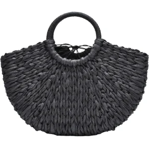 Sac Cabas Paille Tressé Noir
