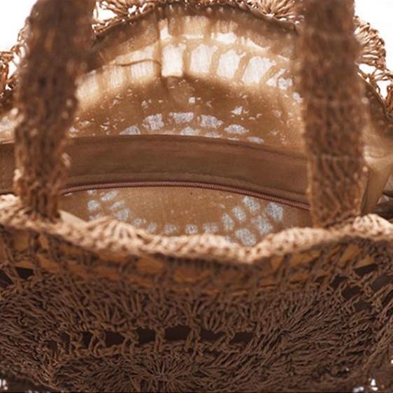 Sac Rond Paille Style Dentelle