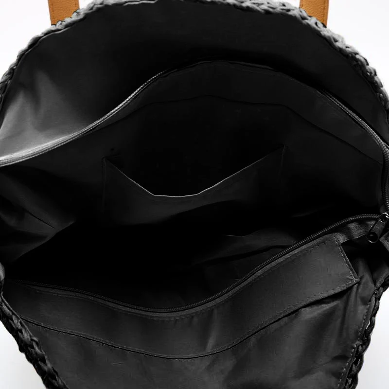 Sac Rond Paille Noir