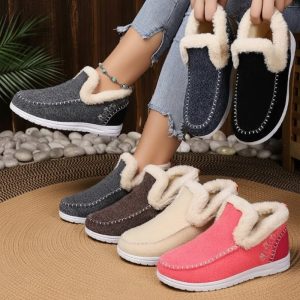 Bottes Cheville Casual Doublées en Fausse Fourrure pour Femmes
