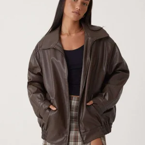 Blouson Bomber en Cuir Oversize pour Femmes